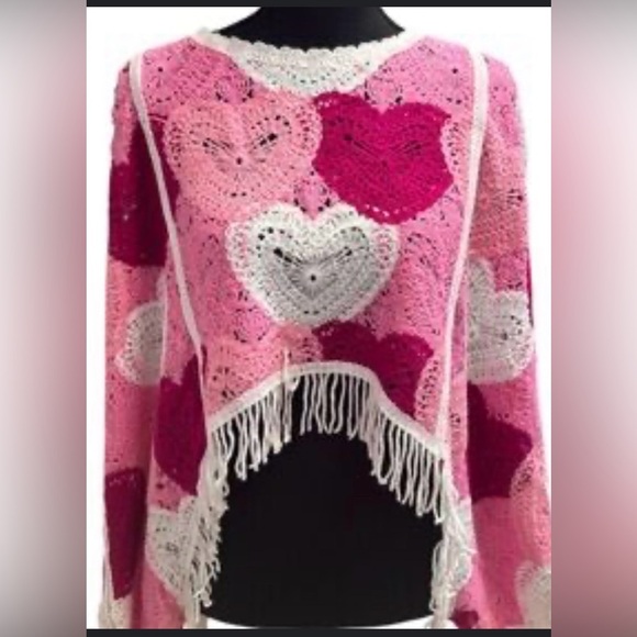 House of Harlow 1960 Pink &White Heart Sweater NWT